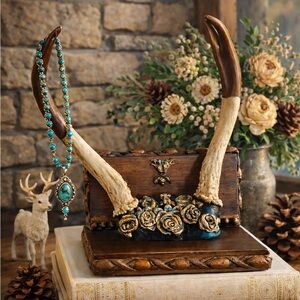 Handmade Rustic Antler jewelry holder home accent art display OOAK